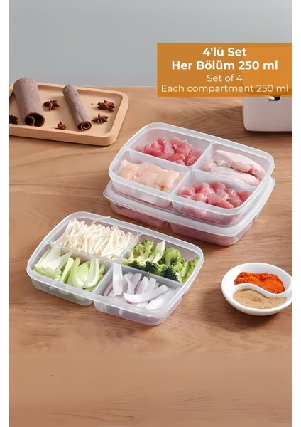 4 Bölmeli Buzdolabı Organizeri 1 Lt, Friz Düzenleyici, 4'lü Set