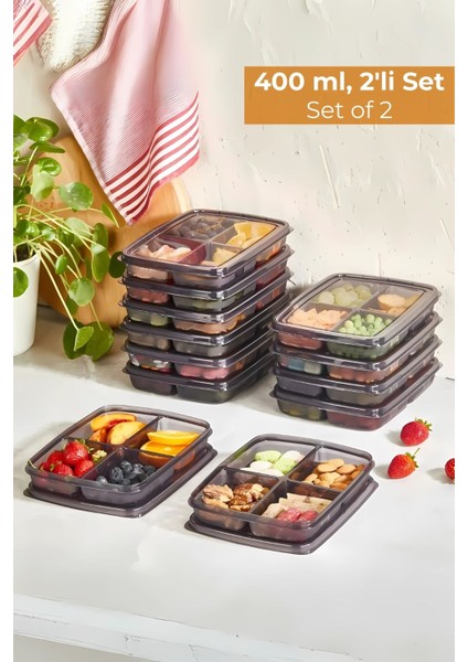 4 Bölmeli Buzdolabı Organizeri 400 Ml, Friz Düzenleyici, 2'li Set
