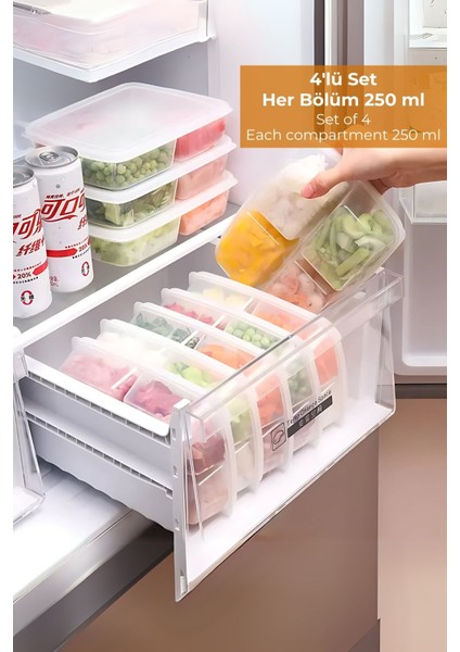 4 Bölmeli Buzdolabı Organizeri 1 Lt, Friz Düzenleyici, 4'lü Set