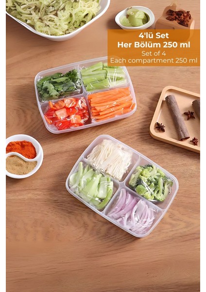 4 Bölmeli Buzdolabı Organizeri 1 Lt, Friz Düzenleyici, 4'lü Set