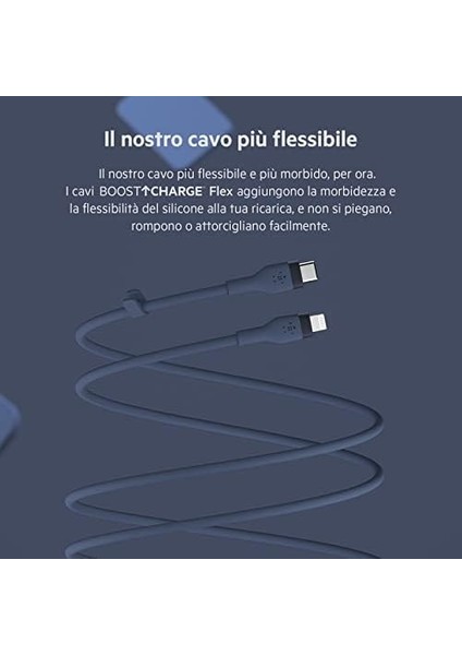 Boostcharge Flex Silikon Usb Tip C - Lightning Kablosu (3m/10ft) Mfi Sertifikalı 20w Hızlı Şarj Pd Güç Dağıtımı - Mavi