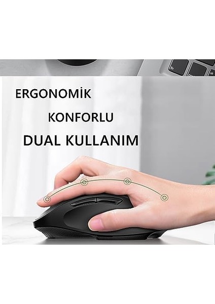 Kablosuz Dual Band Hibrit Bluetooth &wireless Kablosuz Mouse Şarjlı Siyah