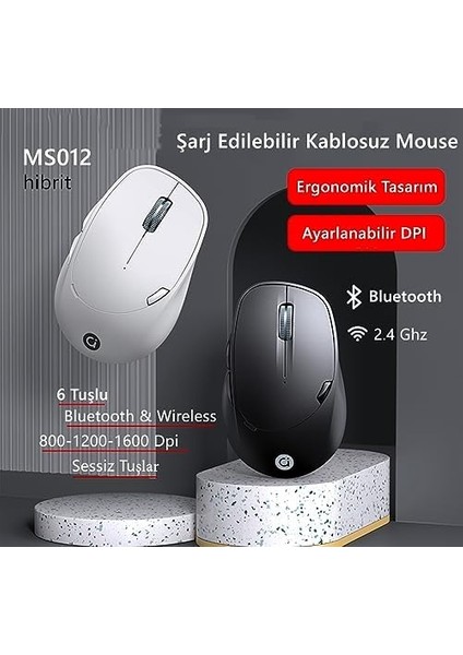 Kablosuz Dual Band Hibrit Bluetooth &wireless Kablosuz Mouse Şarjlı Siyah
