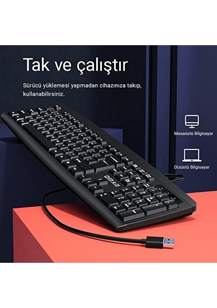 K10 Siyah Kablolu Ingilizce Q Klavye