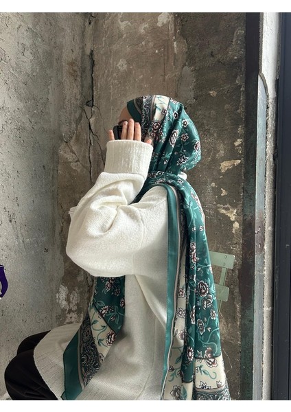 Pamuklu Vintage Desen Şal-Yeşil