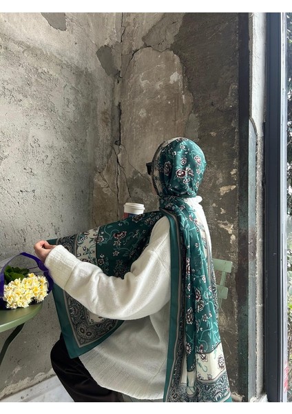 Pamuklu Vintage Desen Şal-Yeşil