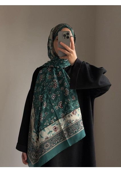 Pamuklu Vintage Desen Şal-Yeşil