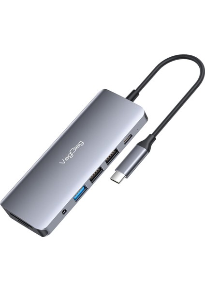 Type-C To Hdmı Vga Ethernet Aux 1*Usb 3.0 2*Usb Pd100w Tf Sd Kart Okuyucu Çoklayıcı Dönüştürücü