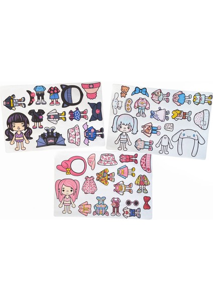 Toca Boca Kuromi My Melody Cinnamoroll 3’lü Giydirme Sticker Seti fiyatları
