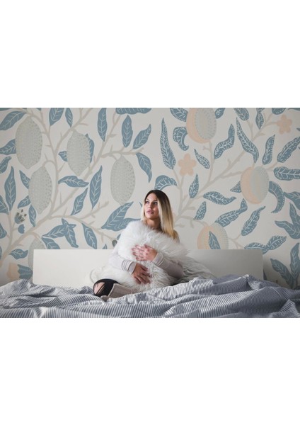 - Mavi Pastel Yapraklar Duvar KAĞIDI-5642