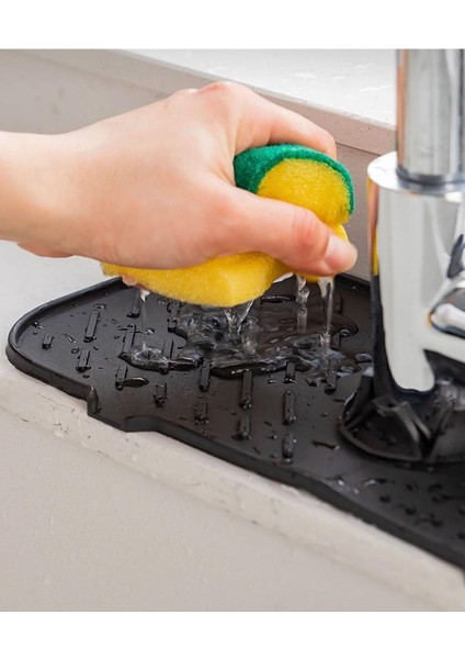 1 Adet Elastik Siyah-Su Tutucu Düzenleyici Kaydırmaz Mutfak Banyo Matı Musluk Mat Mtevystrisg4
