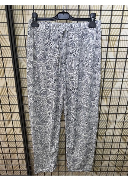 Pamuklu Ince Nefes Alan Kumaş Kurdele Bel Detaylı Baskılı Cepsiz Kadın Pijama Altı