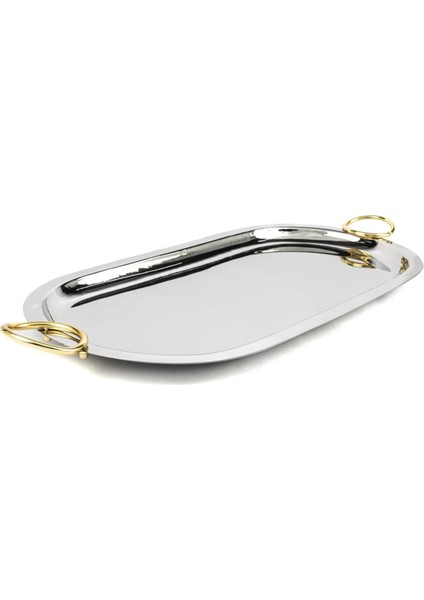 Benim Evim Sizin Yansımanız Gümüş Gold Renk Oval Tepsi 57X25CM Dekoratif Hediyelik Kulplu 1 Adet fiyatları