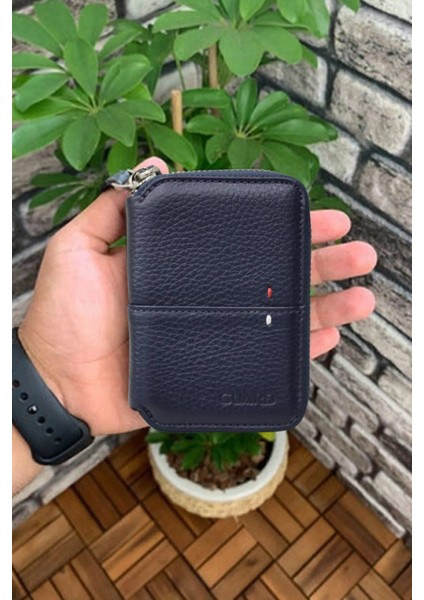 Deri Fermuarlı Lacivert Mini Erkek Cüzdanı (T1844)