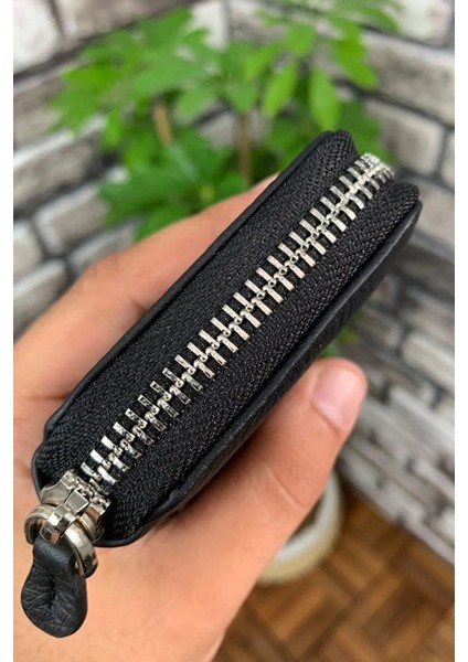 Deri Fermuarlı Lacivert Mini Erkek Cüzdanı (T1844)