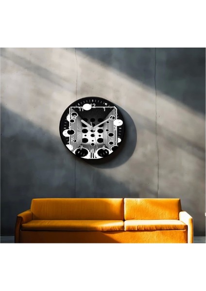 Dekoratif 3D Baskı Geometrik Desen Yuvarlak Duvar Saati -19