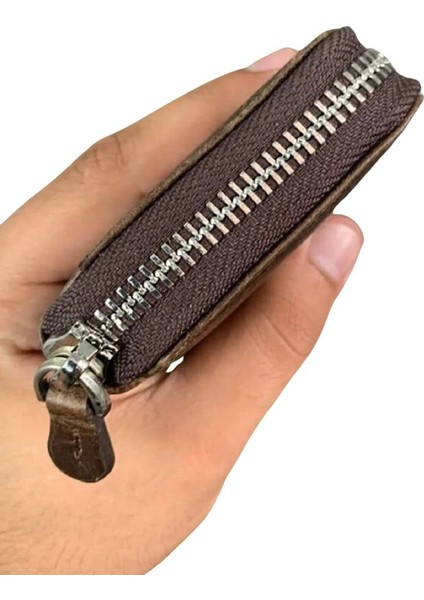 Deri Fermuarlı Lacivert Mini Erkek Cüzdanı (T1844)