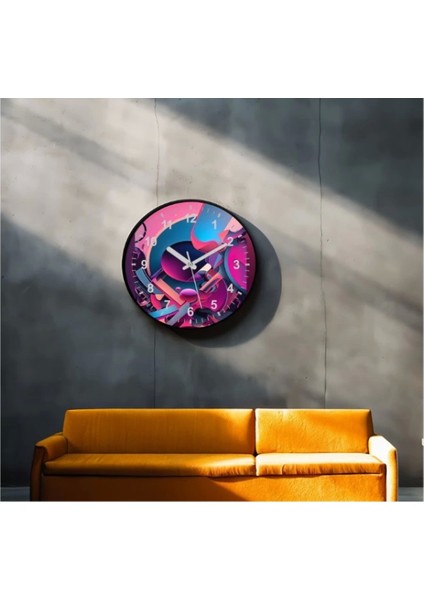 Dekoratif 3D Baskı Geometrik Desen Yuvarlak Duvar Saati -39