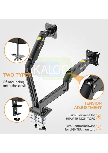 DS110-2 17"-32" LCD Aluminyum Monitör Tutucu Kol Amortisörlü Vesa Monitör Standı Max 10KG