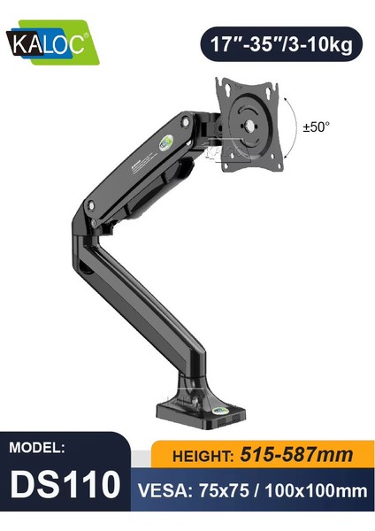 KLC-DS110 17"-35" Amortisörlü Monitör Masa Tutucu Kol Stand Max 10KG