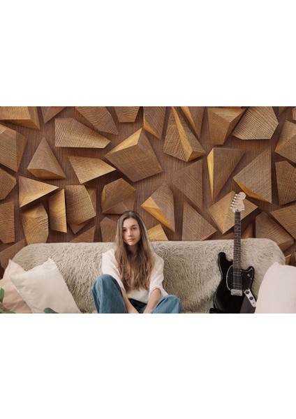 - 3D Ahşah Geometrik Desenli Duvar KAĞIDI-5624