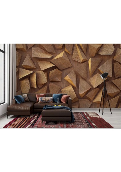 - 3D Ahşah Geometrik Desenli Duvar KAĞIDI-5624