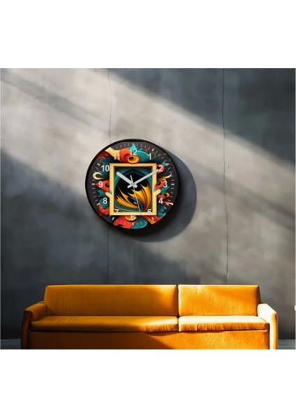 Dekoratif 3D Baskı Geometrik Desen Yuvarlak Duvar Saati -15
