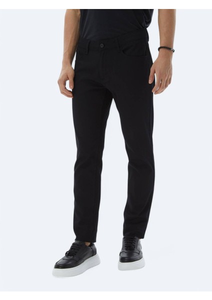 Siyah Düz Dokuma Slim Fit Casual Pamuk Karışımlı Pantolon fiyatları