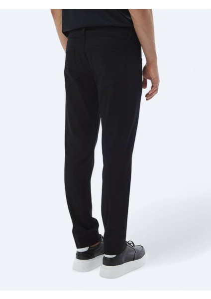 Siyah Düz Dokuma Slim Fit Casual Pamuk Karışımlı Pantolon indirimleri