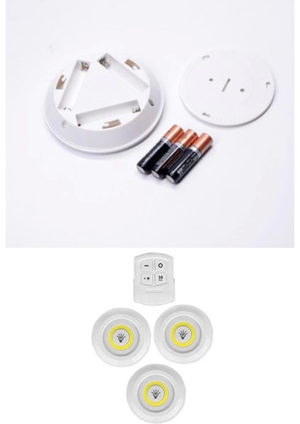 3lü Uzaktan Kumandalı Yapışkanlı Kablosuz LED Spot Lambalar