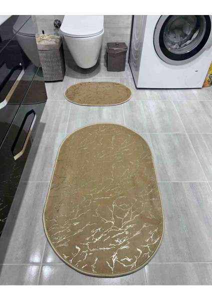 Varaklı Oval Camel 2 Li Banyo Paspası Ölçüleri 60×100_40×60