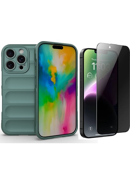 iPhone 16 Pro Max Kılıf Esnek TPU Oyuklu Arka Yüzey Tasarımlı Zore Etnik Silikon Kapak + Hayalet Ekran Koruyucu