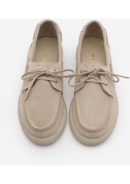 Kadın Hakiki Deri Bağlamalı Loafer Günlük Ayakkabı Enita Bej Süet
