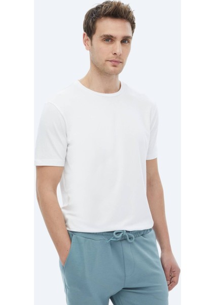 Beyaz Bisiklet Yaka Pamuk Karışımlı T-Shirt fırsatları