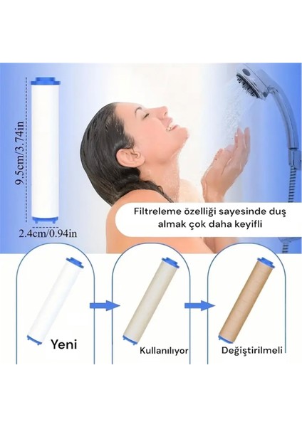 3 Adet Yedek Filtreli Su Tasarruflu ve Kireç Önleyici Özellikli Duş Başlığı (Siyah)