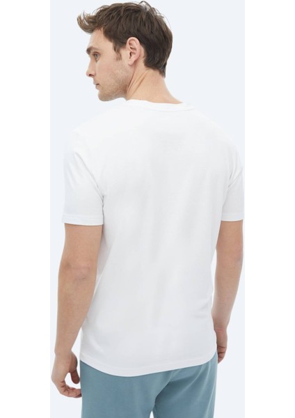 Beyaz Bisiklet Yaka Pamuk Karışımlı T-Shirt indirimleri