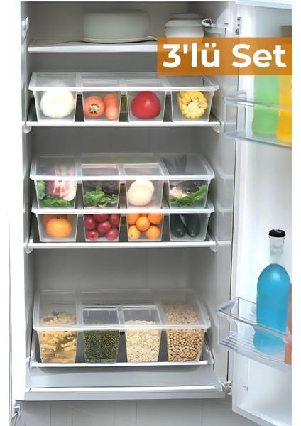 5 Bölmeli Buzdolabı Düzenleyici, Difriz Organizeri, Derin Dondurucu Düzenleyici, 3'lü Set