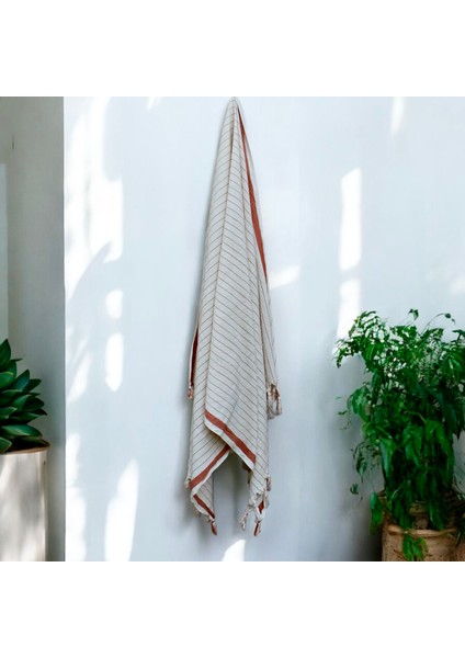 Turuncu Çizgili Peştemal ve Baş Havlusu Seti, Hamam Seti, Plaj Seti