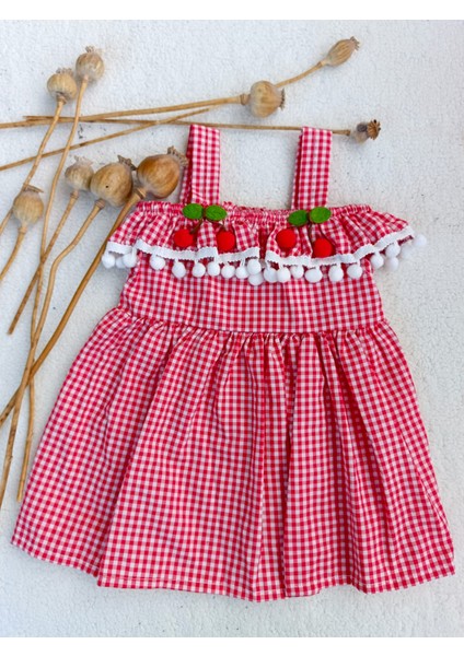 Kiraz Detaylı Askılı Kız Çocuk Yazlık Elbise