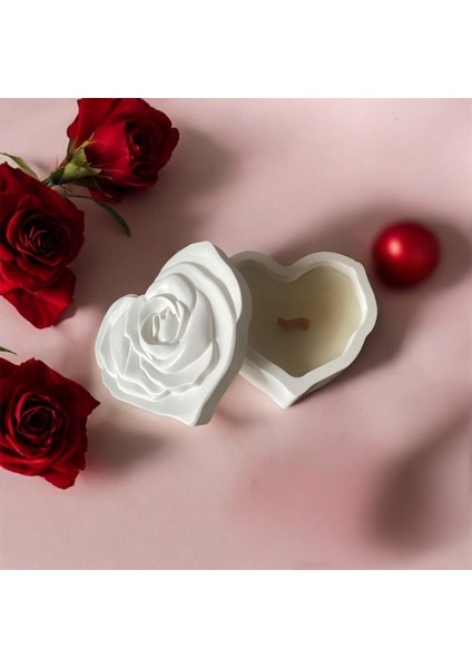 Dekoratif Beton Kapaklı Kalpli Kutuda Ahşap Fitilli Doğal Soya Wax Mum modelleri
