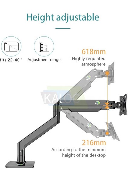 DS160 22 "-40" LCD Aluminyum Monitör Tutucu Kol Amortisörlü Vesa Monitör Standı Max 15 kg