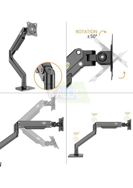 DS160 22 "-40" LCD Aluminyum Monitör Tutucu Kol Amortisörlü Vesa Monitör Standı Max 15 kg