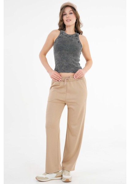 Antrasit Halter Yaka Fitilli Örme Crop Bluz modelleri