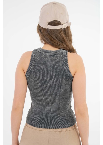 Antrasit Halter Yaka Fitilli Örme Crop Bluz indirimleri