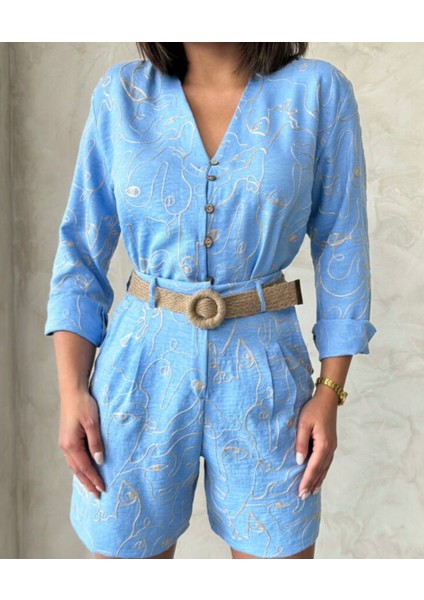 Çizgi Nakışlı Keten Karışımlı Uzun Kollu Gömlek fiyatları