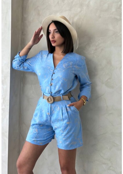 Çizgi Nakışlı Keten Karışımlı Uzun Kollu Gömlek modelleri