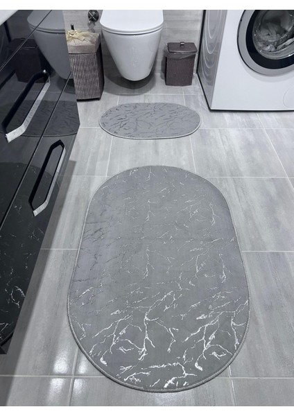 Varaklı Bambu Gri 2 Li Banyo Paspası