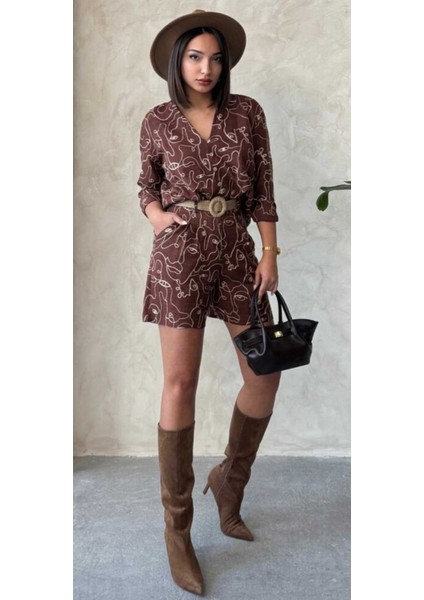 Çizgi Nakışlı Keten Karışımlı Uzun Kollu Gömlek fırsatları