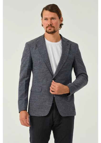 Erkek Slim Fit Blazer Ceket Koyu Mavi