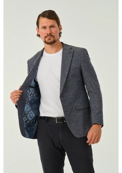 Erkek Slim Fit Blazer Ceket Koyu Mavi